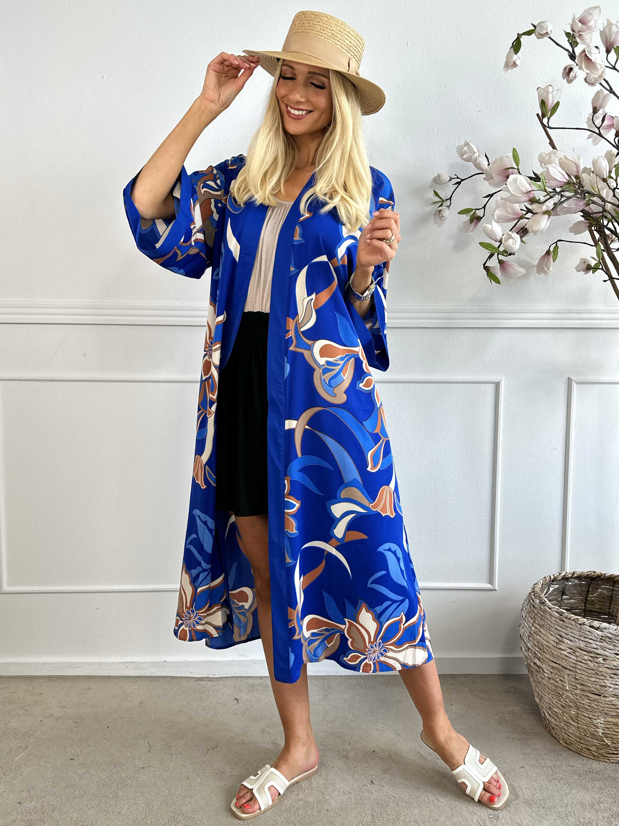 Nora - Lang kimono i viskose med mønster